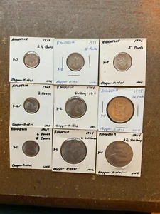 9 different coins from Rhodesia dates (4) 1964, 68, 70,73, 75, 76 - Picture 1 of 1