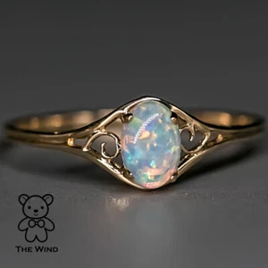 Vintage Inspired Oval Australian Opal Engagement Wedding Ring 14K Yellow Gold - Picture 1 of 9