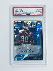 2021 Prizm Franchise Legends Signature Blue Ice Jerry Rice 31/75 PSA 10 - Picture 1 of 3