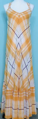 Anthropologie Holding Horses boho western orange plaid racerback maxi dress XS - Image 1 of 4