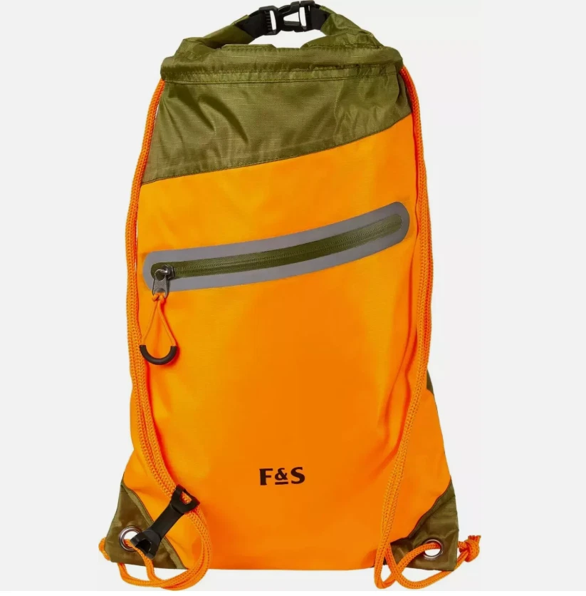 FIELD & STREAM F&S Water Resistant Drawstring Bag, Orange/Green (For Beach, Picnic & Travel)