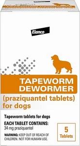 Effective Tapeworm Dewormer (praziquantel tablets) for Dogs Puppies, 5 Counts - Picture 1 of 9