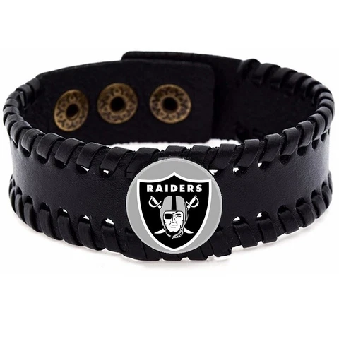 Las Vegas Raiders Mens Womens Adjustable Black Leather Bracelet Jewelry Gift D8 Cover