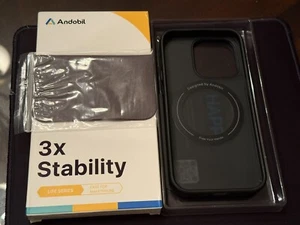 andobil for iPhone 14 Pro Case, 360° Rotating Stand, Clear Back - Black Bezel - Photo 1 sur 2