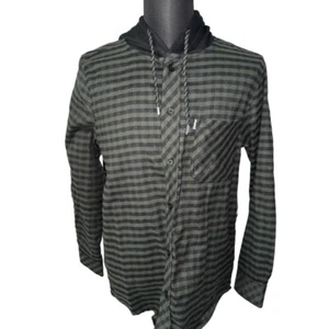 Tony Hawk NWT Hooded Striped Long Sleeve Flannel Shirt in Kombu Green-Large - Picture 1 of 11