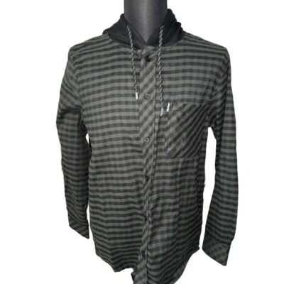 Tony Hawk NWT Hooded Striped Long Sleeve Flannel Shirt in Kombu Green-Large - Image 1 of 4