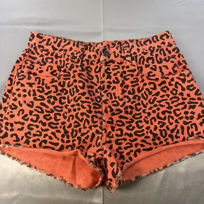 Pantalones cortos de mezclilla de cintura alta con estampado de leopardo naranja y negro Carmar talla 28 Foto 1 de 4