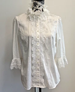 Anne Fontaine white blouse ruffle sleeve size 44 - Picture 1 of 16