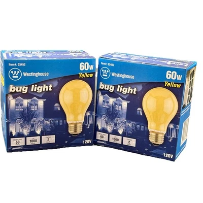 Westinghouse Incan Yellow Bug Light Bulbs 60W  A19 - 2 Packs/4 Bulbs - New - Image 1 of 4