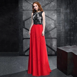 Elegantes Vestidos de Noche Largos Rojos Chifón Cuello en O Apliques Línea A Hasta el Suelo - Imagen 1 de 9