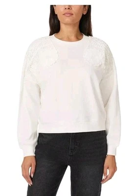 NWT C&C California Crochet Detail Daisy Pullover Cream LARGE Sweater  - Image 1 of 4