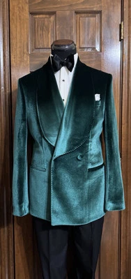 Chaqueta y pantalón de esmoquin de terciopelo verde oscuro talla 42 EE. UU. NUEVO SIN ETIQUETAS $995 Foto 1 de 4