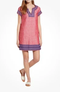 Vineyard Vines Women’s 0 Boho Tunic Red Dress V-neck Embroidered Linen Cotton - Picture 1 of 12