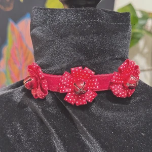 Pet Collar: Bows & Jingle Bells Standard Collar, Red Velvet with Polka Dots - Picture 1 of 13