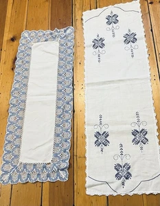Vintage 2 Pieces Blue & White Hand Crafted Runners. Shabby Chic! - Picture 1 of 10