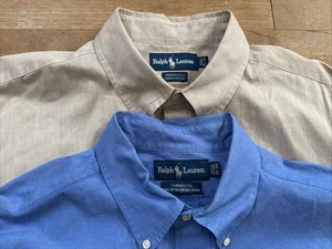 Ralph Lauren Yarmouth Shirt Button Down LS Men’s Pair Size 17.5/35 Blue Brown - Picture 1 of 13
