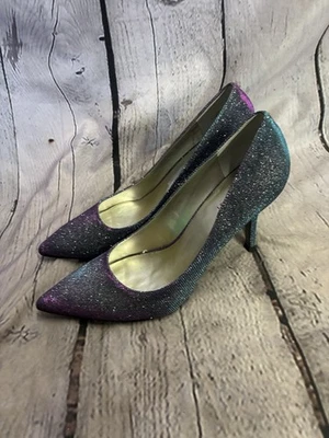 Туфли на шпильке Nine West Flax Sparkly 4 дюйма фиолетовый синий радужные туфли-лодочки размер 9 М б/у в отличном состоянии - Изображение 1 из 4