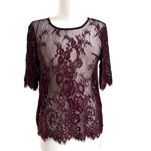 Top De Colección Y2K Malla Transparente S Borgoña Encaje Bordado Gótico Hada Grunge - Imagen 1 de 7