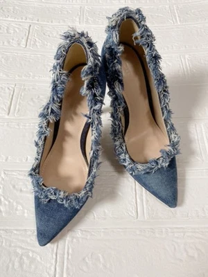 Diesel Women 5.5US Denim Fringe Pumps Size S Stylish Modern Dress Shoes Luxury - Image 1 of 3