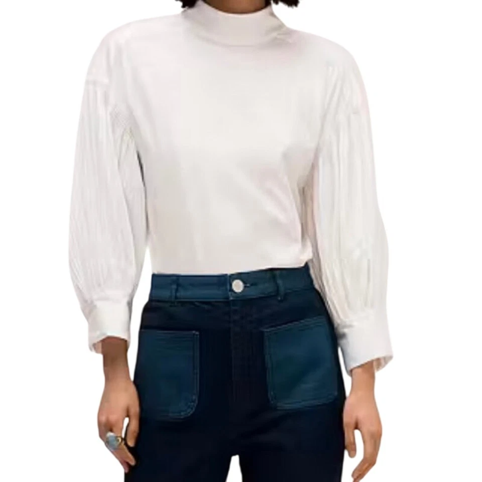 Blusa Kate Spade Collection Blanca Algodón Blnd con Micro Mini Mangas Abullonadas Talla S Foto 1 de 4