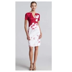 Piazza Sempione Womens Poppy-Print Sateen Sheath Dress Pink White V-neck USA 4 - Picture 1 of 7
