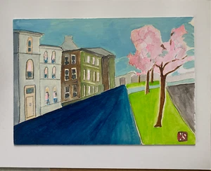 Pintura Irlandesa CEREZOS Corcho Irlanda Original Óleo sobre Papel 6 x 8,5 Sullivan - Imagen 1 de 3