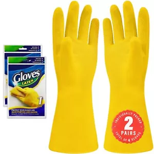 2 Pairs Cleaning Gloves Reusable Natural Rubber Dish Gloves Latex Nonslip Gloves - Picture 1 of 6