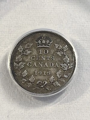 1918 Canada 10 Cents Silver Coin Graded VF 30 by ANACS - Image 1 of 4