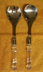 Vintage Lucite Handled Taiwan Stainless Salad Serving Set Retro Outstanding Mod! - Picture 1 of 7