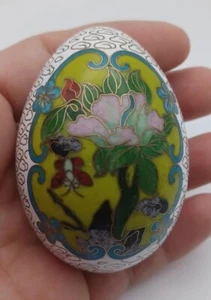 Vintage chinesisches Cloisonne Ei Emaille und Messing bunte Blumen - Bild 1 von 8