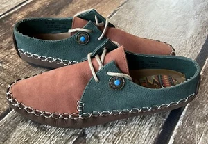 HUSH PUPPIES HAND STITCHED LEATHER NUBUCK MOCCASIN FLATS MULTI WOMENS 8.5 M EUC - Picture 1 of 8