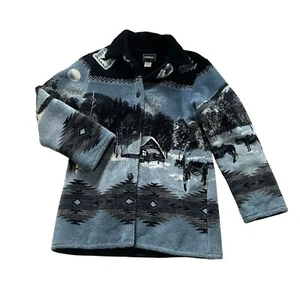 Vintage Outbrook Aztec Southwestern Fleece Horses Buttons Coat Women Medium - Picture 1 of 6