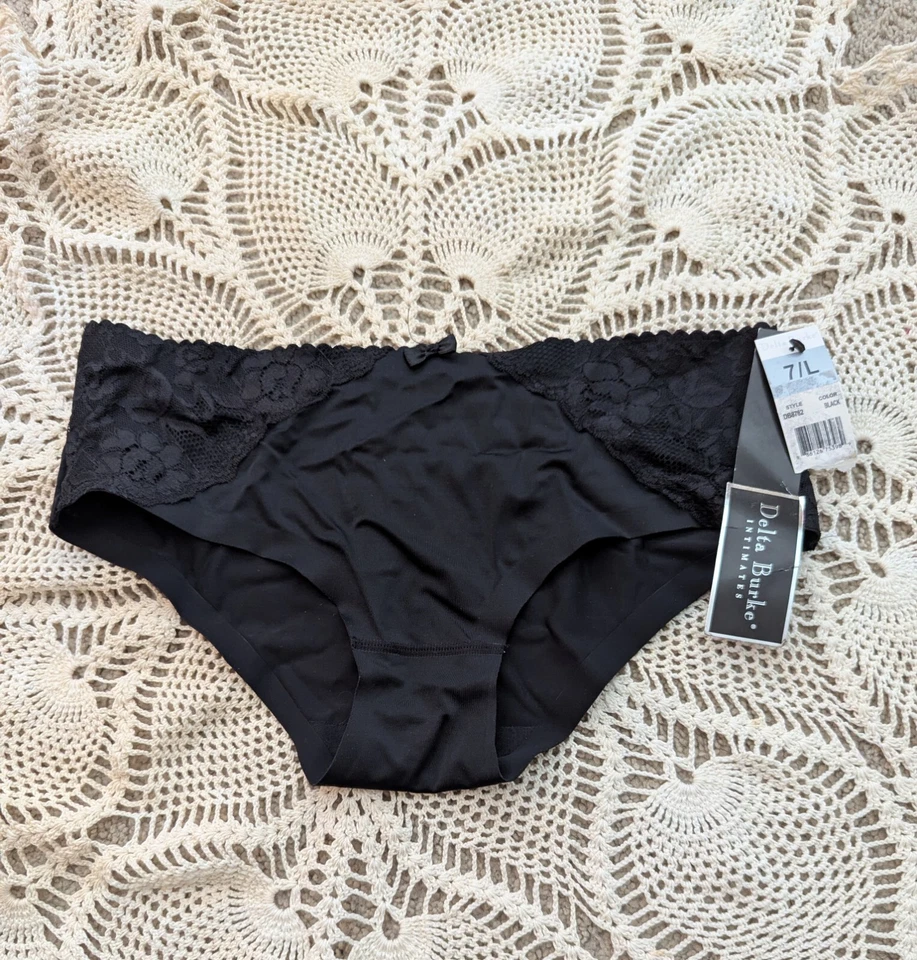 Женские черные нейлоновые трусики Delta Burke с кружевным акцентом размер 7/L стиль DB8762 - Изображение 1 из 4