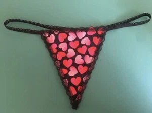 Womens Black RED HEARTS Valentines Day Love String Thong Lingerie Underwear - Picture 1 of 1