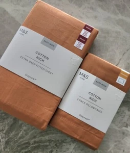 M&S Extra Deep Fitted Sheet & 2 Pack Pillowcases ~ EASY IRON ~ Single - Picture 1 of 12