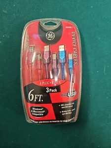 Genuine GE 97906 USB Cable 3 Pack 6 foot new 2.0 spec to 480 Mbps - Picture 1 of 2