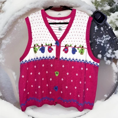 Quacker Factory NWT Multicolored Vest Plus Size 3X Mitten Decor Bells 🔔 cute!  - Image 1 of 4
