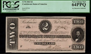 T-70 $2 1864 Confederate Currency CSA - Graded PCGS 64PPQ - Uncirculated - Picture 1 of 2