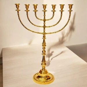 Huge Temple Menorah In Gold Plated From Holy Land Jerusalem 35.4″ / 90cm - Picture 1 of 17
