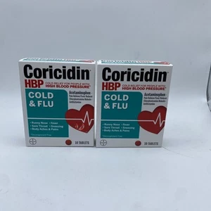 Coricidin HBP Cold and Flu Acetaminophen Tablets Decongestant Free 10 Ct 2 Pack - Picture 1 of 4