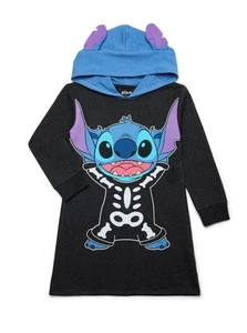 Stitch Girls Dress XS 4/5 Skeleton Hooded Costume Pajamas Disney LILO LongSleeve - Picture 1 of 11