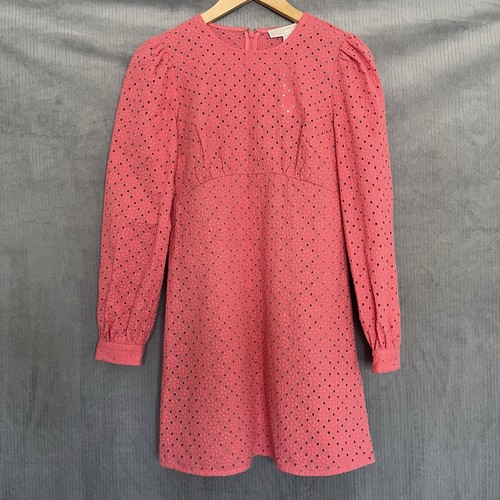 Mini abito Michael Kors cotone occhielli manica lunga rosa tè s 4 nuovo con etichette org $275