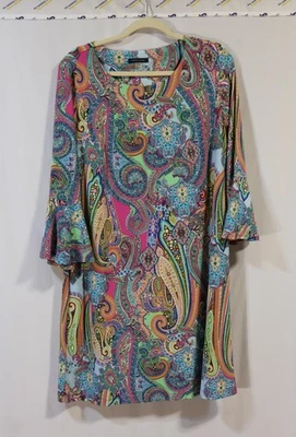 Tommy Hilfiger Flare Dress Size 16 Colorful Paisley Bell Sleeve Boho Midi - Image 1 of 3