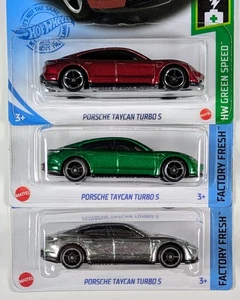 Hot Wheels / Porsche Taycan Turbo S / Set of 3 / Red Green ZAMAC - Picture 1 of 3