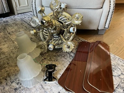 Honeywell Art Nouveau Vintage Ceiling Fan Pewter Chandelier Chrome Victorian - Image 1 of 4