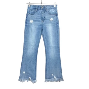Risen Jeans Damen Größe 5 / 27 Used-Look ausgestelltes Bein Fransensaum helle Waschung Denim - Bild 1 von 9