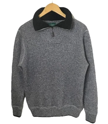 Изумруд стиль мужской ирландец 100% ягненка шерсти 1/4 молнии серый свитер рыбака Sz M - Изображение 1 из 4