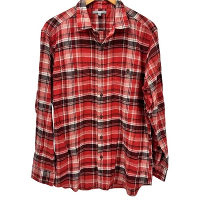 Camisa de franela Uniqlo para hombre grande roja negra a cuadros manga larga algodón con botones Foto 1 de 4