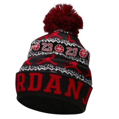 Air Jordan Peak Essential Jumpman Beanie Knit Pom Hat-Black/Red/White- New  Foto 1 de 2