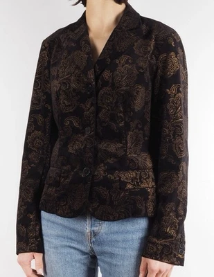 Vintage Ralph Lauren Coat Blazer Jacket Women's size 6 Velour Black Gold Paisley - Image 1 of 4